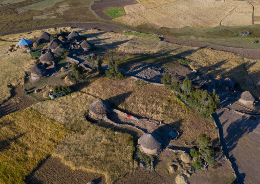 Village with tukuls in the highlands, Amhara region, Weldiya, Ethiopia
