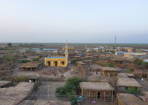 Aerial view of a mosque in the middle of houses, Afar Region, Afambo, Ethiopia