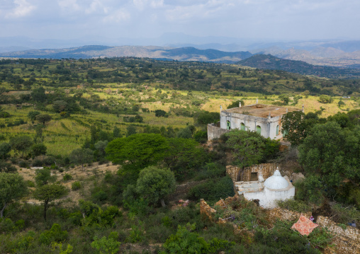 Aerial view of a mosque and a grave in the countryside, Harari Region, Harar, Ethiopia