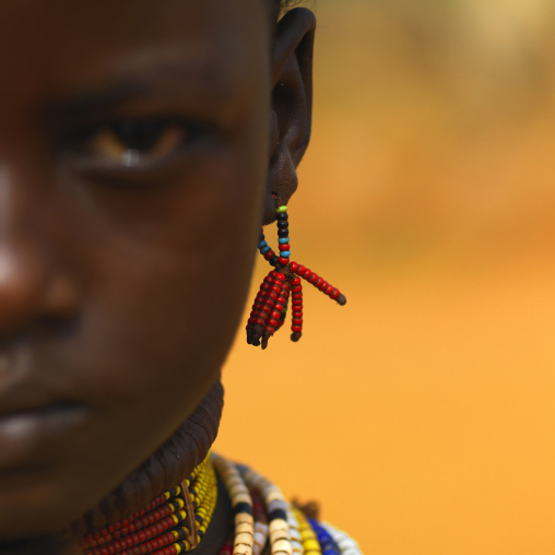 Beaded Earring On Hamer Teenage Girl Omo Valley Ethiopia