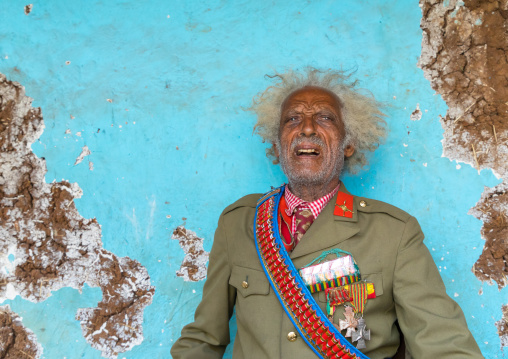 Ethiopian veteran from the italo-ethiopian war in army uniform, Addis Ababa Region, Addis Ababa, Ethiopia