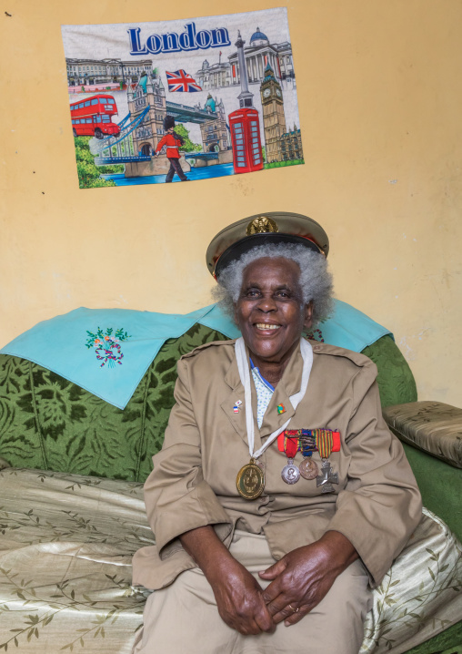 Ethiopian veteran woman from the italo-ethiopian war in army uniform, Addis Ababa Region, Addis Ababa, Ethiopia