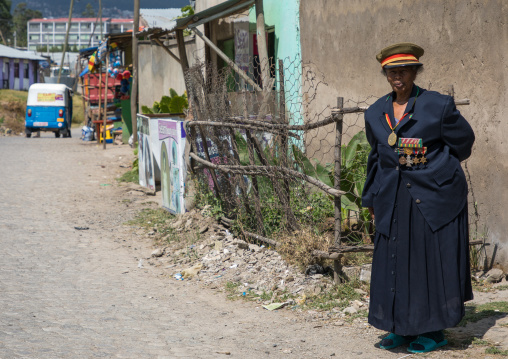 Ethiopian veteran woman from the italo-ethiopian war in army uniform, Addis Ababa Region, Addis Ababa, Ethiopia