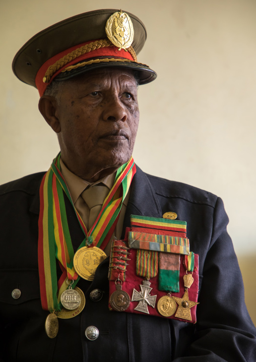 Ethiopian veteran from the italo-ethiopian war in army uniform, Addis Ababa Region, Addis Ababa, Ethiopia