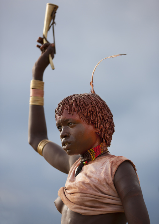 Hamar Tribe Woman Asking To Be Whipped During Bull Jumping Ceremony, Turmi, Omo Valley, Ethiopia