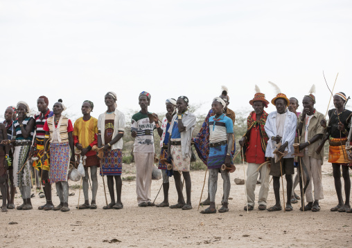 Hamar Tribe Men And Whippers At Bull Jumping Ceremony, Turmi, Omo Valley, Ethiopia