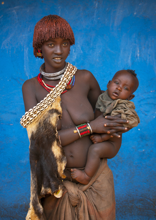 Hamer Tribe Woman And Her Baby, Dimeka, Ommo Valley, Ethiopia