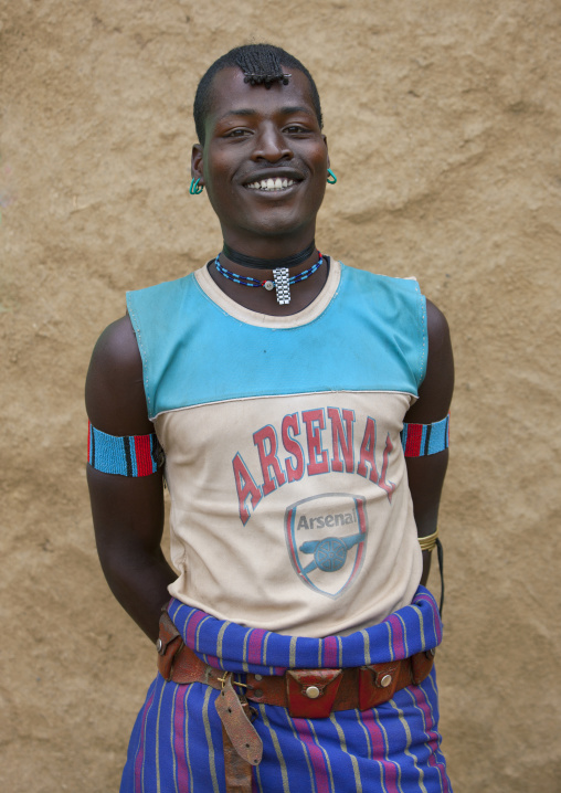 Mr Gaetu, Bana Tribe Man With Arsenal Tshirt, Key Afer, Omo Valley, Ethiopia