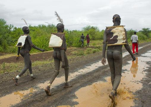 Bodi Tribe Fat Men Going To The Kael Ceremony, Hana Mursi, Omo Valley, Ethiopia