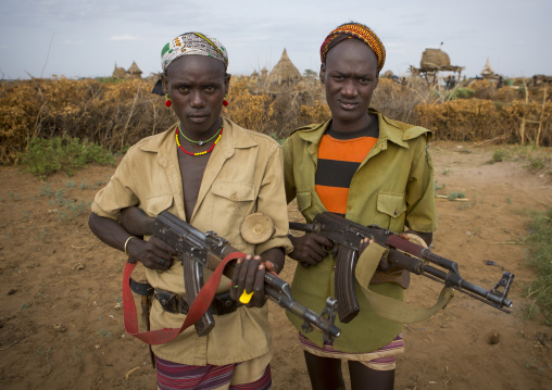 Dassanech Men With Their Guns, Omorate, Omo Valley, Ethiopia