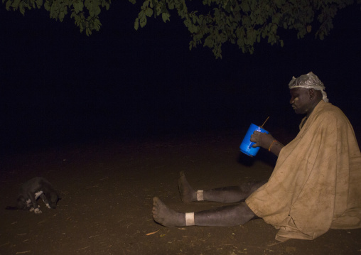 Bodi Tribe Fat Man Drinking Cow Blood, Hana Mursi, Omo Valley, Ethiopia