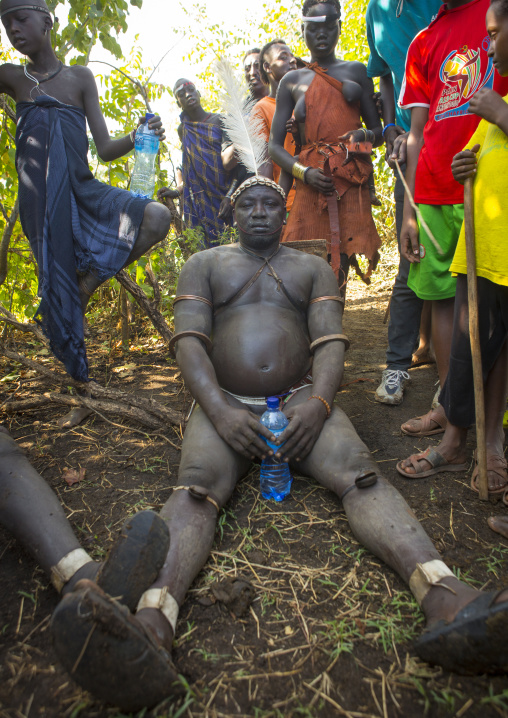 Bodi Tribe Fat Man Resting During Kael Ceremony, Hana Mursi, Omo Valley, Ethiopia