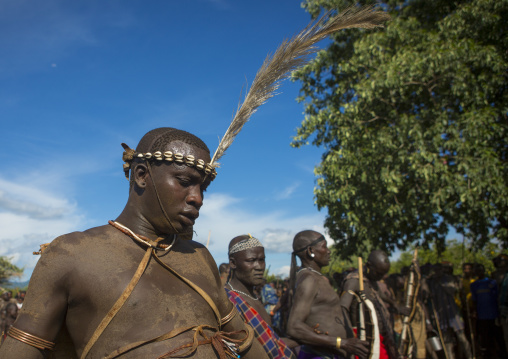 Bodi Tribe Fat Men Running During Kael Ceremony, Hana Mursi, Omo Valley, Ethiopia