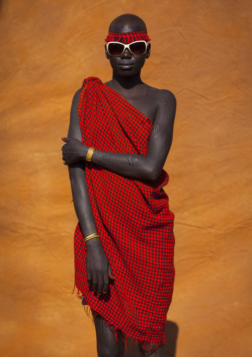 Bodi Tribe Young Woman With Sunglasses, Hana Mursi, Omo Valley, Ethiopia