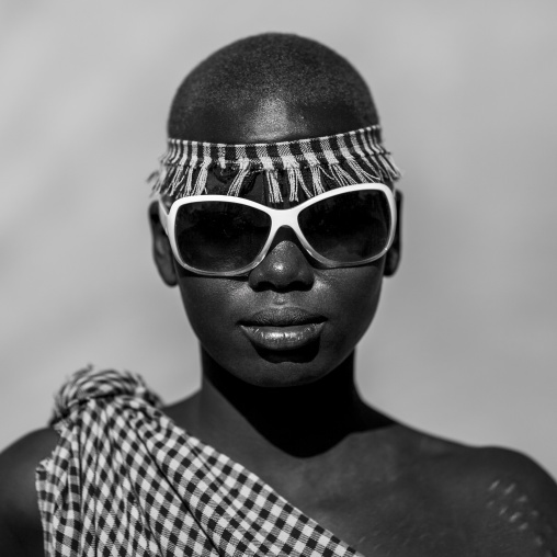 Bodi Tribe Young Woman With Sunglasses, Hana Mursi, Omo Valley, Ethiopia