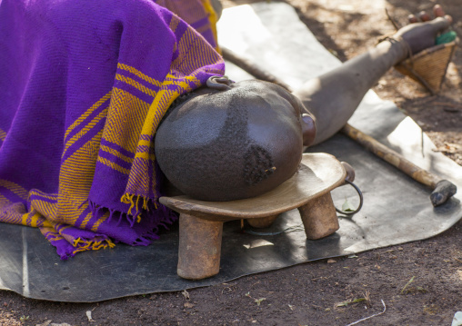 Bodi Tribe Man Sleeping On His Wood Seat, Hana Mursi, Omo Valley, Ethiopia