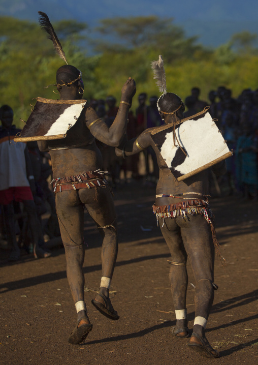 Bodi Tribe Fat Men Running During Kael Ceremony, Hana Mursi, Omo Valley, Ethiopia