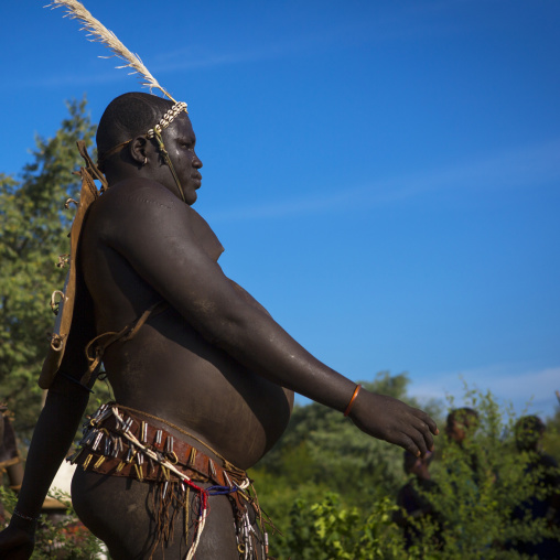 Bodi Tribe Fat Men Running During Kael Ceremony, Hana Mursi, Omo Valley, Ethiopia