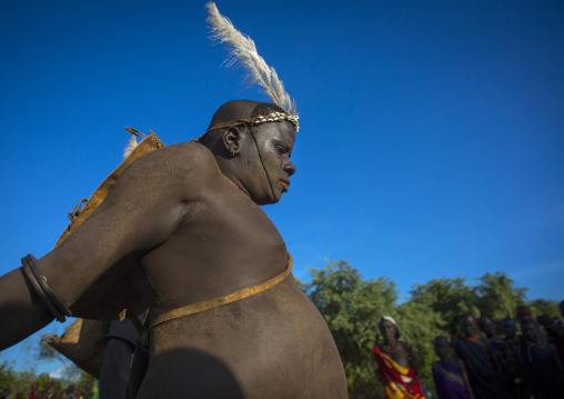 Bodi Tribe Fat Men Running During Kael Ceremony, Hana Mursi, Omo Valley, Ethiopia