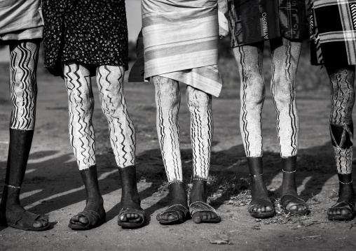 Bashada Tribe Warriors With Body Paintings, Dimeka, Omo Valley, Ethiopia