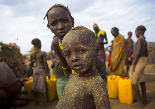 Dassanech Tribe Boy Covered Of Cow Dung For A Ceremony, Omorate, Omo Valley, Ethiopia