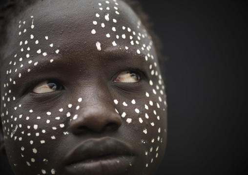 White Paint Dotted Face Of Karo Young Woman Ethiopia