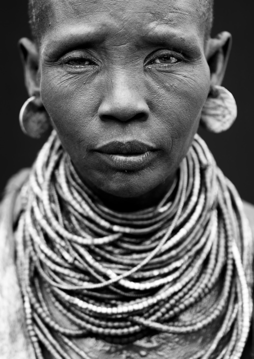 Portrait Of Senior Karo Woman With Necklace Omo Valley Ethiopia