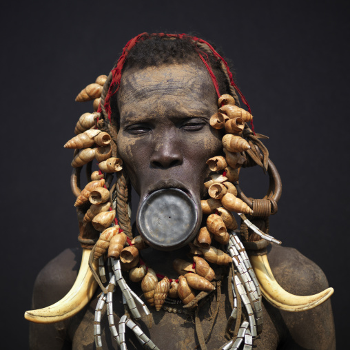 Portrait Of Clay Plate Lip Mursi Woman Ethiopia