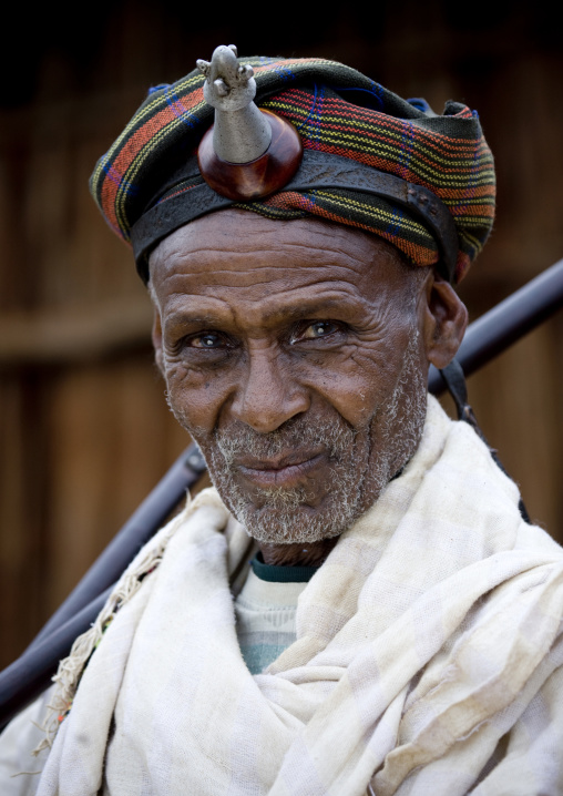 Portrait Of A Smiling Borana Tribe Chief Wearing The Kalasha On His Forehead, Yabello, Omo Valley, Ethiopia