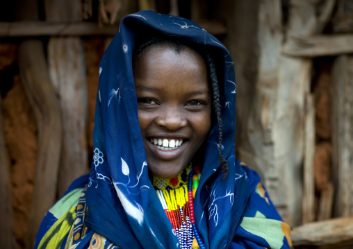 Beautiful Smiling Veiled Borana Tribe Teenage Girl, Omo Valley, Ethiopia