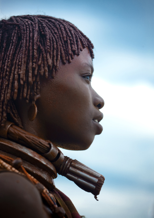 Hamer Tribe Woman With Metal Necklace Profile, Omo Valley, Ethiopia