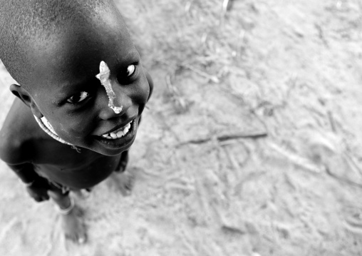 Over View Portrait Of Karo Kid With Clay On His Nose, Korcho, Omo Valley, Ethiopia