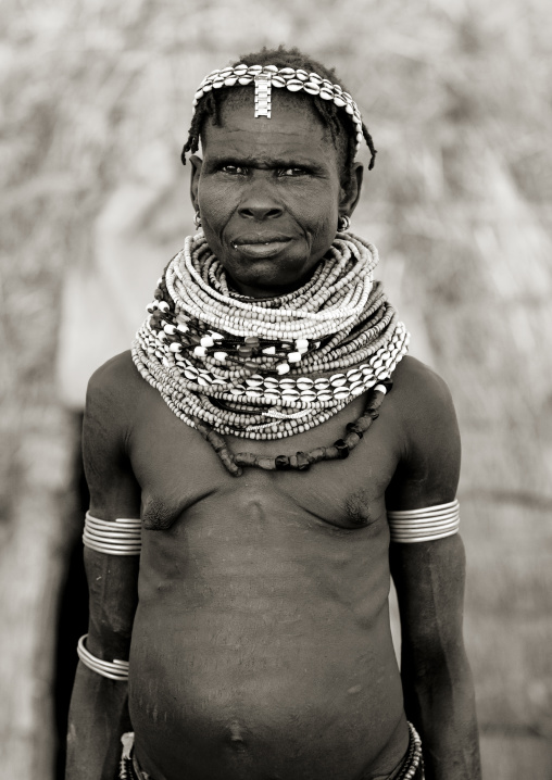 Nyangatom Senior Tribe Woman With Necklaces, Omo Valley, Ethiopia