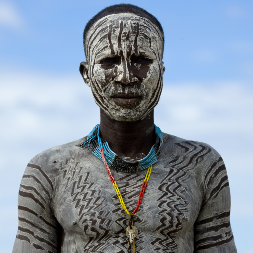 Portrait Of A Young Karo Tribe Man With Body Painting, Korcho Village, Omo Valley, Ethiopia
