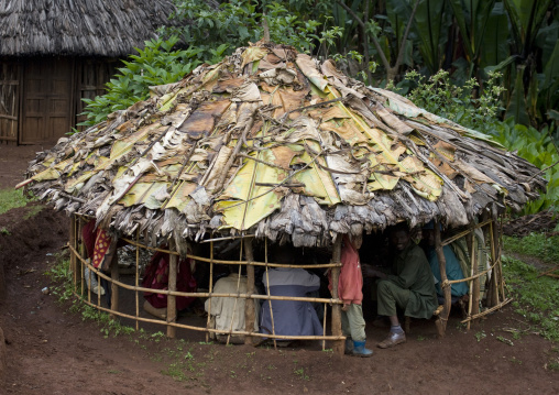 Men only gathering inside a hut, Jinka, Ethiopia