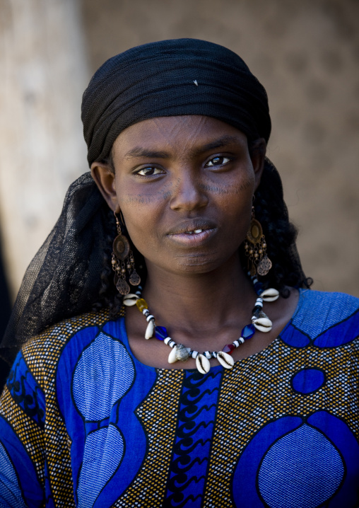 Afar tribe woman with scarifications on her face, Assaita, Afar regional state, Ethiopia