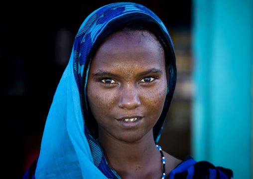 Afar tribe woman with scarifications on her face, Assaita, Afar regional state, Ethiopia