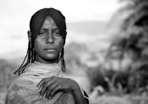 Afar tribe woman with scarifications on her face, Assaita, Afar regional state, Ethiopia