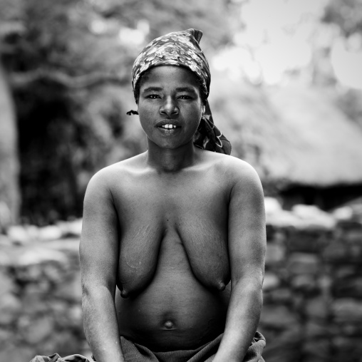 Black And White Portrait Of A Konso Tribe Woman, Konso, Omo Valley, Ethiopia