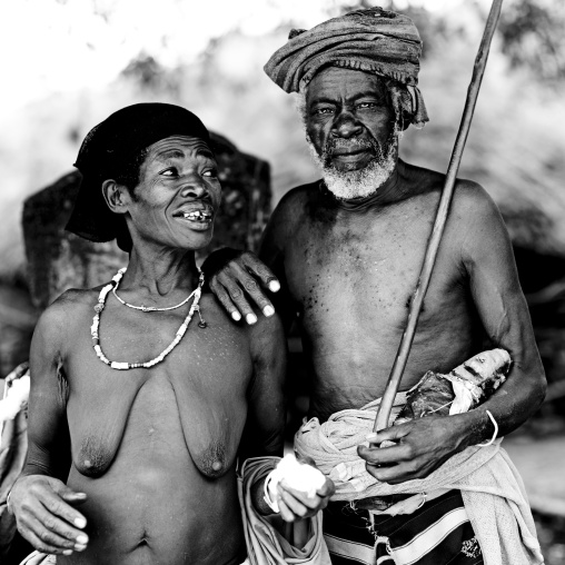 Black And White Portrait Of An Old Konso Tribe Couple, Konso, Omo Valley, Ethiopia