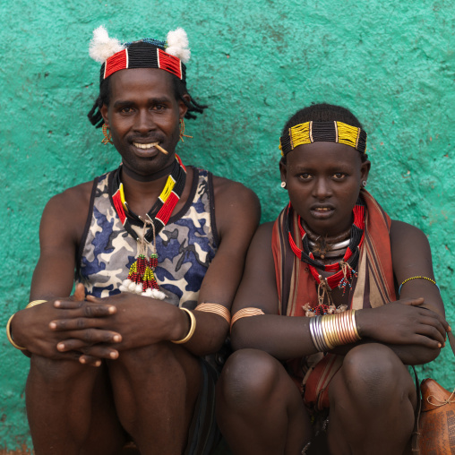 Portrait Of A Hamar Couple Tribe With Traditional Jewels And Clothing, Turmi, Omo Valley, Ethiopia