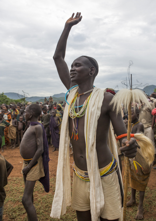 Suri tribe man dancing at a ceremony, Kibish, Omo valley, Ethiopia