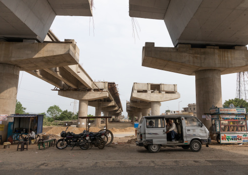 Prepared pillars for construction of railway line over bridge, Rajasthan, Udaipur, India