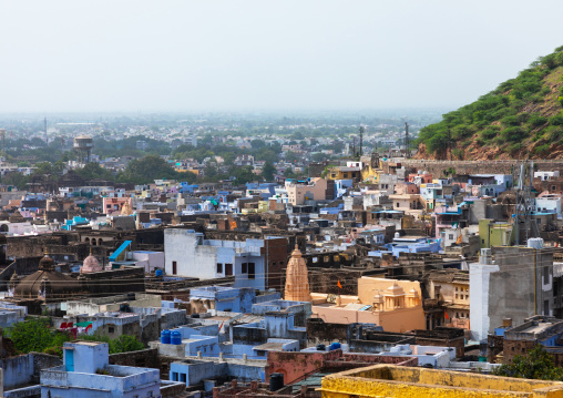 View of the city with the blue brahmin houses, Rajasthan, Bundi, India