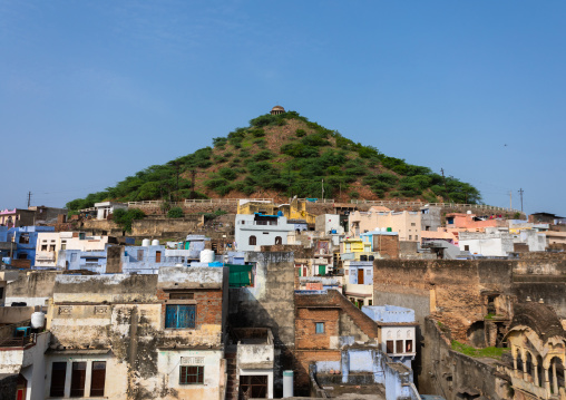 Cityscape with old blue houses brahmins, Rajasthan, Bundi, India