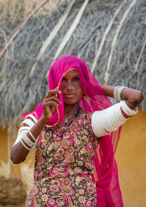 Portrait of a rajasthani woman in traditional clothing, Rajasthan, Jaisalmer, India