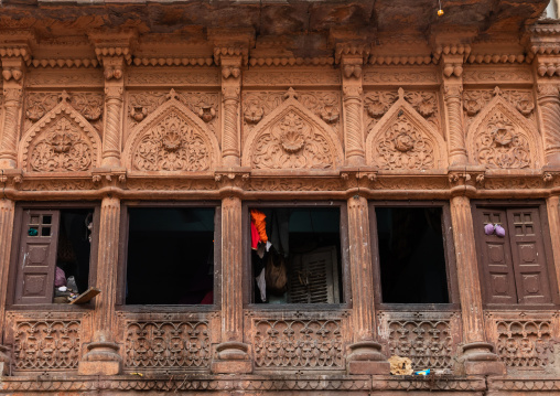 Old stone haveli windows, Rajasthan, Jodhpur, India