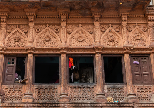 Old stone haveli windows, Rajasthan, Jodhpur, India