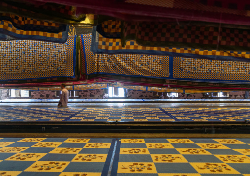Textiles being printed inside a saree factory, Rajasthan, Sanganer, India