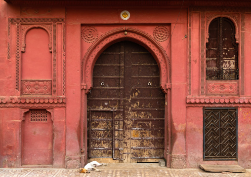 Beautiful wodden door of a haveli in the old city, Rajasthan, Bikaner, India